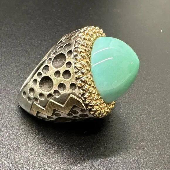 Dian Malouf Silver and 14k Turquoise Cocktail Ring - Picture 6 of 12